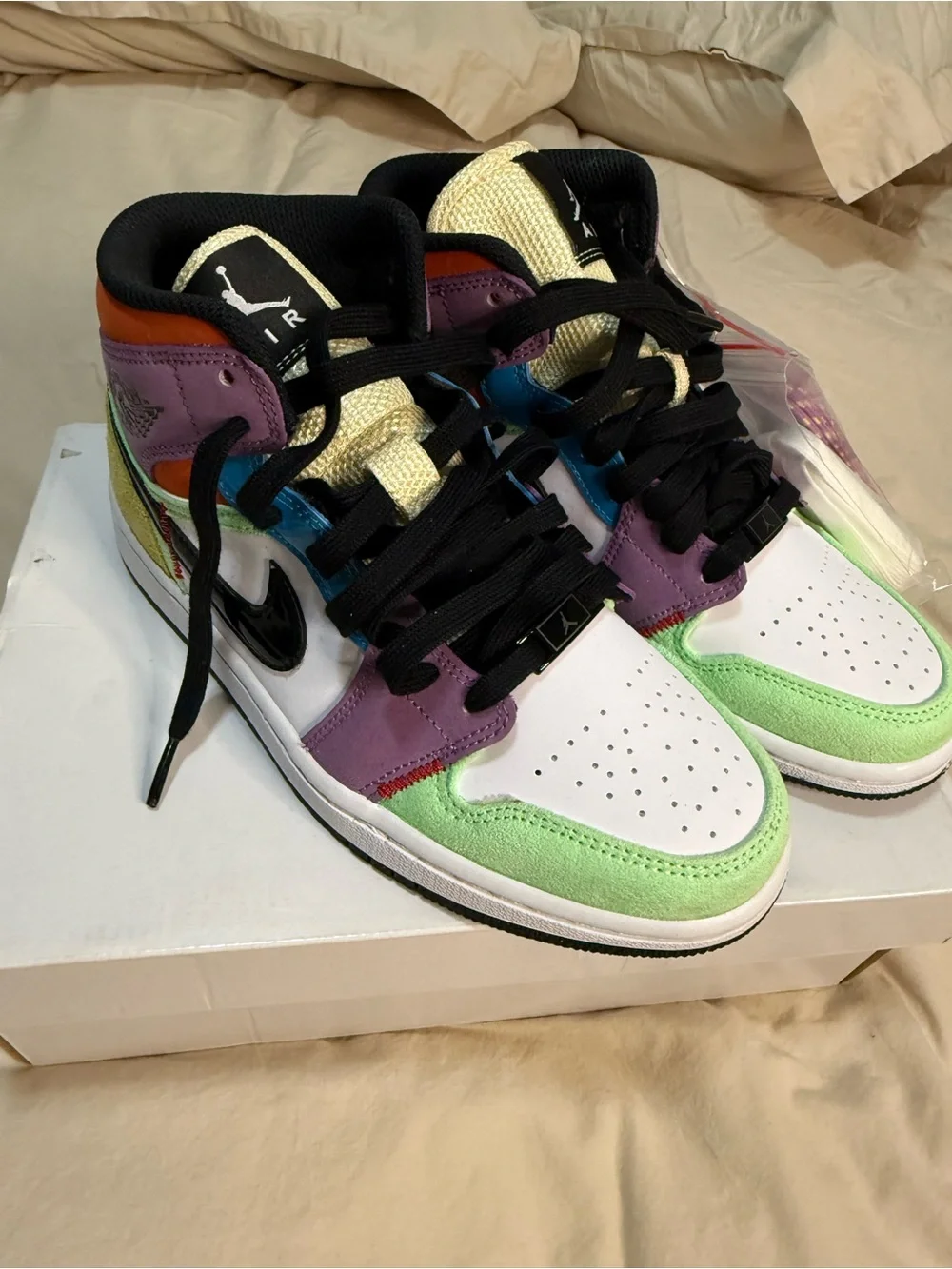 Jordan Low Top Sneakers in Purple, Green, Orange, Blue, Yellow, White & Black